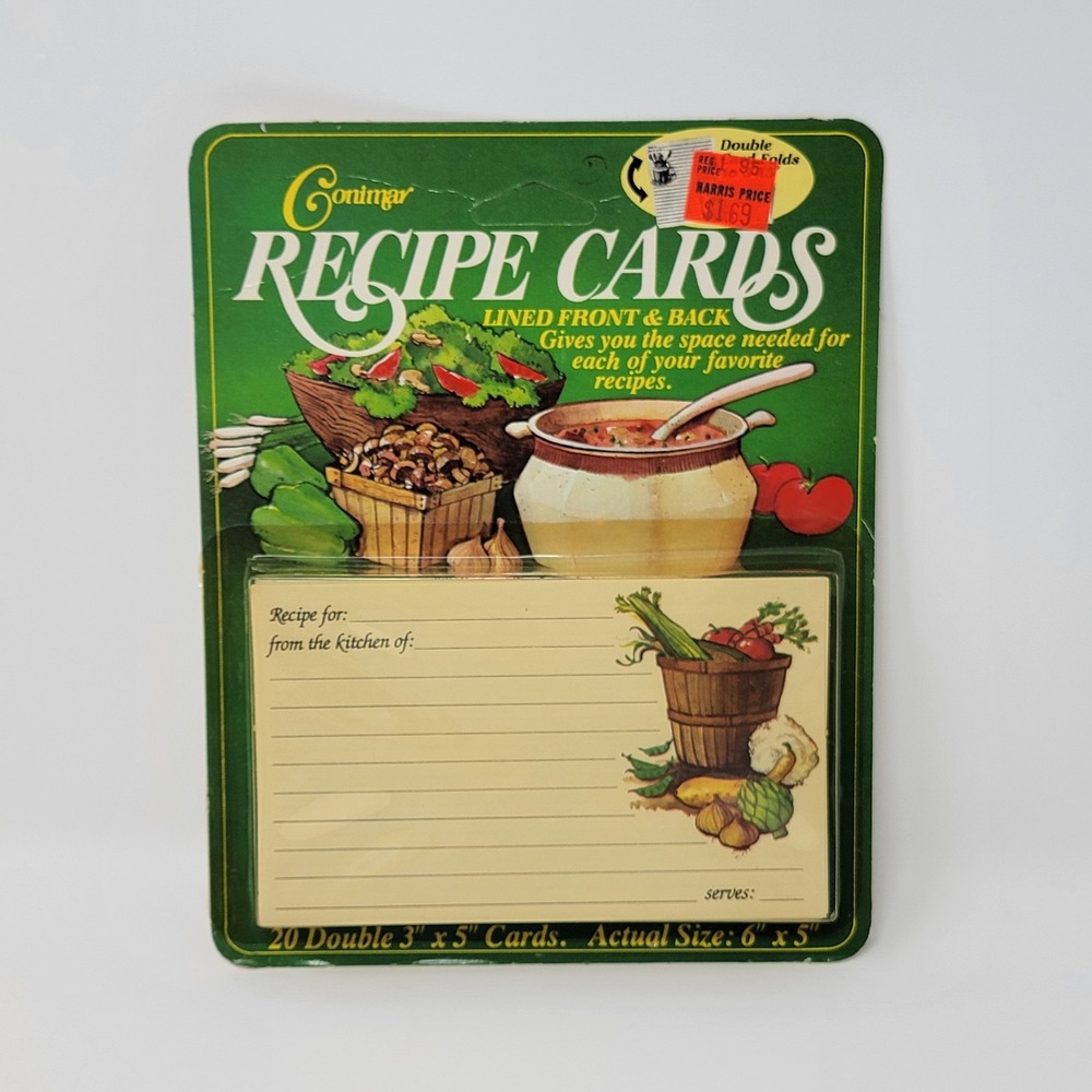 Conimar Recipe Cards 20 Double Fold to 3x5 Lined Front Back Garden Veggies 6x5